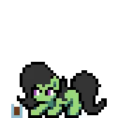 Size: 168x168 | Tagged: safe, artist:bitassembly, oc, oc only, oc:filly anon, earth pony, pony, animated, chocolate, chocolate milk, crouching, everything is ruined, female, filly, gif, glass, milk, pixel art, pure unfiltered evil, simple background, smiling, solo, white background