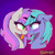 Size: 5080x5080 | Tagged: safe, artist:niggerdrawfag, oc, oc only, oc:windseeker, pony, blushing, bust, commission, cute, cute little fangs, duo, ear fluff, ear piercing, eye contact, fangs, female, looking at each other, mare, outline, patreon, patreon logo, piercing, slit pupils, tongue out