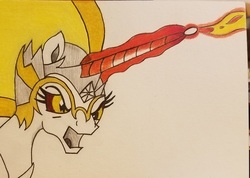 Size: 2508x1788 | Tagged: safe, artist:polar_storm, daybreaker, alicorn, pony, g4, angry, female, magic, solo, traditional art, yellow eyes