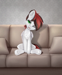 Size: 2500x3000 | Tagged: safe, artist:lich, oc, oc only, oc:siren, pegasus, pony, animated, chest fluff, couch, cute, female, high res, mare, no sound, ocbetes, sitting, webm