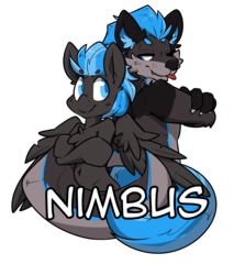 Size: 2280x2680 | Tagged: safe, artist:bbsartboutique, oc, oc only, oc:nimbus, pegasus, pony, back to back, badge, con badge, crossed arms, furry, furry oc, high res, looking at each other, male, pony oc, stallion, tongue out