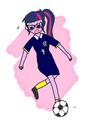 Size: 712x1016 | Tagged: safe, artist:foxy1219, sci-twi, twilight sparkle, equestria girls, g4, clothes, female, football, glasses, jersey, simple background, solo, sports, sweat