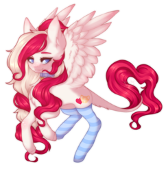 Size: 1450x1500 | Tagged: safe, artist:dustyonyx, oc, oc only, oc:lullaby melody, pegasus, pony, chest fluff, choker, clothes, female, looking at you, mare, simple background, socks, solo, striped socks, thigh highs, transparent background