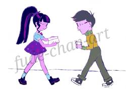 Size: 1005x754 | Tagged: safe, artist:fude-chan-art, micro chips, sci-twi, twilight sparkle, equestria girls, g4, my little pony equestria girls: better together, converse, female, male, microlight, shipping, shoes, straight