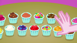 Size: 1280x720 | Tagged: safe, screencap, pinkie pie, equestria girls, g4, my little pony equestria girls: choose your own ending, tip toppings, tip toppings: twilight sparkle, candy, cherry, chocolate, food, hand, jelly beans, sprinkles, strawberry, toppings