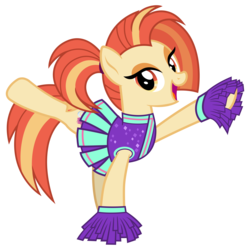 Size: 3200x3200 | Tagged: safe, artist:cheezedoodle96, shimmy shake, earth pony, pony, 2 4 6 greaaat, g4, .svg available, active stretch, cheering, cheerleader, cheerleader outfit, clothes, cute, female, high res, looking at you, mare, pleated skirt, pom pom, ponytail, shirt, simple background, skirt, smiling, solo, stretching, svg, transparent background, vector