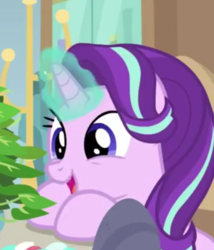 Size: 398x466 | Tagged: safe, screencap, phyllis, starlight glimmer, pony, unicorn, a horse shoe-in, g4, cropped, cute, female, glimmerbetes, low quality, lowres, magic, mare, plant, solo