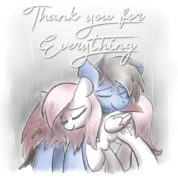 Size: 1812x1812 | Tagged: safe, artist:sugar morning, oc, oc only, oc:bizarre song, oc:sugar morning, pegasus, pony, cape, clothes, couple, doodle, eyes closed, female, love, male, mare, rain, stallion, sugarre, text, wet mane