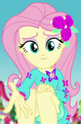 Size: 700x1060 | Tagged: safe, screencap, fluttershy, equestria girls, equestria girls series, g4, lost and pound, spoiler:choose your own ending (season 2), spoiler:eqg series (season 2), cropped, cute, female, flower, flower in hair, geode of fauna, hand, legs, lidded eyes, magical geodes, reaching, shyabetes
