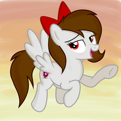 Size: 1520x1520 | Tagged: safe, artist:rsa.fim, oc, oc:whisper hope, pegasus, pony, bow, female, looking at you, mare, raised hoof, red eyes, simple background, smiling