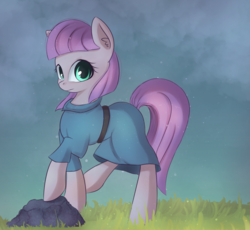 Size: 1913x1757 | Tagged: safe, artist:autumnvoyage, maud pie, earth pony, pony, g4, clothes, dress, ear fluff, female, grass, mare, rock, sky, solo