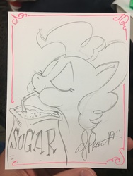 Size: 4032x3024 | Tagged: safe, artist:andypriceart, pinkie pie, earth pony, pony, g4, diabetes, drinking, drinking straw, female, food, simple background, sketch, solo, sugar (food), this will end in diabetes, traditional art