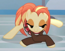 Size: 361x282 | Tagged: safe, screencap, shimmy shake, pony, 2 4 6 greaaat, g4, cropped, female, flexible, lidded eyes, mare, smiling, solo