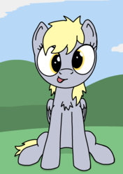 Size: 1200x1700 | Tagged: safe, artist:skelmach, derpy hooves, pegasus, pony, g4, chest fluff, female, looking at you, mare, simple background, sitting, solo, tongue out