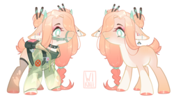 Size: 5000x2934 | Tagged: safe, artist:liannell, oc, oc only, oc:kira (deer), deer, pony, backpack, badge, bag, bridle, choker, clothes, ear piercing, earring, eyeshadow, female, fishnet stockings, hairpin, jacket, jewelry, lipstick, makeup, piercing, shirt, simple background, solo, spiked choker, t-shirt, tack, torn clothes, white background
