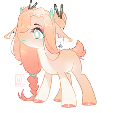 Size: 2577x2409 | Tagged: safe, artist:liannell, oc, oc only, oc:kira (deer), deer, pony, ear piercing, earring, eyeshadow, female, hairpin, high res, jewelry, lipstick, makeup, piercing, simple background, solo, white background