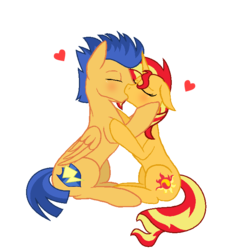 Size: 700x700 | Tagged: safe, artist:darbypop1, flash sentry, sunset shimmer, pegasus, pony, unicorn, g4, duo, female, kissing, male, mare, ship:flashimmer, shipping, stallion, straight