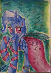 Size: 1726x2434 | Tagged: safe, artist:appleneedle, trixie, pony, g4, clothes, dress, female, solo, watercolor painting