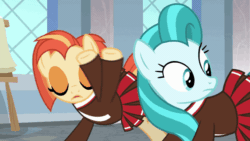 Size: 640x360 | Tagged: safe, edit, edited screencap, screencap, lighthoof, shimmy shake, earth pony, pony, 2 4 6 greaaat, g4, animated, clothes, cute, falling, female, mare, perfect loop, pleated skirt, ponytail, reversed, shake, skirt, thud