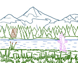 Size: 1280x1036 | Tagged: safe, artist:adorkabletwilightandfriends, spike, dragon, g4, cabin, forest, lake, male, mountain, scenery, solo