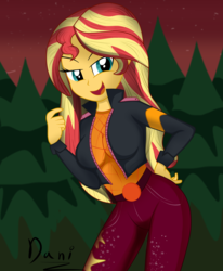 Size: 2321x2817 | Tagged: safe, artist:danielitamlp, sunset shimmer, equestria girls, equestria girls specials, g4, my little pony equestria girls: better together, my little pony equestria girls: sunset's backstage pass, clothes, female, high res, jacket, open mouth, pants, solo