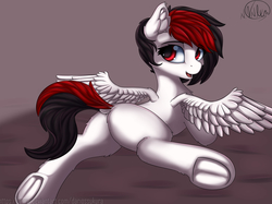 Size: 4743x3543 | Tagged: safe, artist:avery-valentine, oc, oc only, oc:prise boom, pegasus, pony, butt, cute, dock, feathered wings, female, frog (hoof), looking at you, looking back, looking back at you, mare, open mouth, plot, prone, smiling, solo, spread wings, underhoof, wings