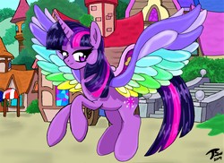 Size: 2761x2012 | Tagged: safe, artist:radiancebreaker, twilight sparkle, alicorn, pony, g4, my little pony: rainbow roadtrip, colored wings, female, high res, multicolored wings, rainbow wings, solo, twilight sparkle (alicorn), wing bling, wings