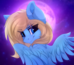 Size: 1699x1487 | Tagged: safe, artist:kapusta123, oc, oc only, oc:lusty symphony, pegasus, pony, bust, eye clipping through hair, female, looking at you, mare, moon, solo, ych result