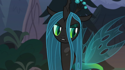 Size: 1280x720 | Tagged: safe, screencap, queen chrysalis, changeling, changeling queen, frenemies (episode), g4, female, forest, solo