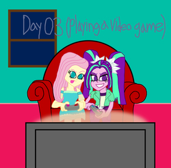 Size: 2000x1969 | Tagged: safe, artist:bigpurplemuppet99, aria blaze, fluttershy, equestria girls, g4, 30 day otp challenge, ariashy, female, lesbian, shipping, tongue out