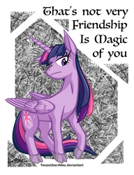 Size: 720x937 | Tagged: safe, artist:texasuberalles, twilight sparkle, alicorn, pony, g4, cloven hooves, colored hooves, female, friendship, mare, reaction image, solo, title drop, turned head, twilight sparkle (alicorn), twilight sparkle is not amused, unamused