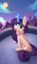 Size: 2178x3786 | Tagged: safe, artist:aldobronyjdc, oc, oc only, pony, unicorn, canterlot castle, high res, looking back, moon, solo