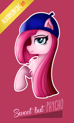 Size: 1500x2500 | Tagged: safe, artist:aldobronyjdc, pinkie pie, earth pony, pony, g4, ava max, beret, chest fluff, female, hat, misspelling, pinkamena diane pie, solo, song reference, sweet but psycho