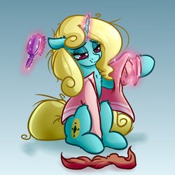 Size: 2048x2048 | Tagged: safe, artist:witchtaunter, oc, oc only, oc:seafoam breeze, pony, unicorn, ascot, brush, clothes, commission, female, high res, magic, mare, shirt, solo, telekinesis