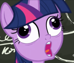 Size: 397x338 | Tagged: safe, screencap, twilight sparkle, alicorn, pony, best gift ever, animated, chalkboard, crazy face, cropped, derp, faic, female, gif, mare, open mouth, pudding face, smiling, solo, twilight sparkle (alicorn), twilight sparkle is best facemaker, twilynanas, wall eyed, wat