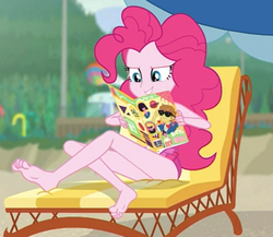Size: 580x504 | Tagged: safe, screencap, feather bangs, pinkie pie, equestria girls, friendship math, g4, my little pony equestria girls: better together, clothes, feet, legs, swimsuit