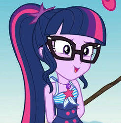 Size: 556x566 | Tagged: safe, screencap, sci-twi, twilight sparkle, equestria girls, friendship math, g4, my little pony equestria girls: better together, clothes, cropped, cute, female, geode of telekinesis, magical geodes, sleeveless, solo, swimsuit, twiabetes
