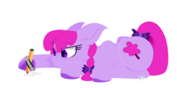 Size: 3000x1500 | Tagged: safe, artist:redheartponiesfan, oc, oc only, oc:candy drop, earth pony, pony, female, mare, paper, prone, simple background, solo, transparent background