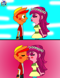 Size: 3060x3984 | Tagged: safe, artist:nycollascoser, gloriosa daisy, oc, oc:asteroid angus, equestria girls, g4, canon x oc, female, high res, kiss on the lips, kissing, male, straight