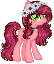 Size: 821x974 | Tagged: safe, artist:fantarianna, gloriosa daisy, earth pony, pony, g4, braid, equestria girls ponified, female, floral head wreath, flower, flower in hair, freckles, geode of fauna, geode of shielding, geode of sugar bombs, geode of super speed, geode of super strength, heart eyes, jewelry, magical geodes, mare, necklace, ponified, simple background, solo, transparent background, wingding eyes