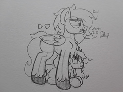 Size: 2576x1932 | Tagged: safe, artist:drheartdoodles, oc, oc only, oc:bolt starcrest, oc:dr.heart, clydesdale, pegasus, pony, father and son, male, size difference, sketch, traditional art