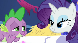 Size: 580x320 | Tagged: safe, screencap, rarity, spike, castle sweet castle, g4, cropped, female, male