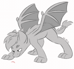 Size: 560x523 | Tagged: safe, artist:moemneop, oc, oc:kami, dragon, animated, black and white, dragonified, gif, grayscale, laser pointer, male, monochrome, simple background, solo, species swap, yesheisadumblizard