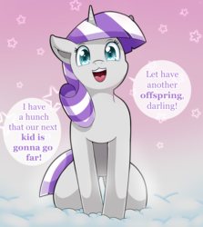 Size: 1335x1500 | Tagged: safe, artist:vavacung, twilight velvet, pony, unicorn, g4, :3, and that's how twilight sparkle was made, cute, darling, dialogue, female, implied night light, looking at you, mare, open mouth, solo, song reference, speech bubble, stars, the offspring, this will end in snu snu, velvetbetes