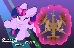 Size: 1187x768 | Tagged: artist needed, source needed, safe, twilight sparkle, alicorn, pony, g4, broom, cute, female, magic, mare, smiling, solo, sweeping, sweepsweepsweep, telekinesis, text, twiabetes, twilight sparkle (alicorn)