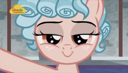 Size: 1296x745 | Tagged: safe, screencap, cozy glow, pegasus, pony, g4, school raze, bedroom eyes, cozy glow is best facemaker, cozybetes, cute, female, filly, foal, freckles, logo, looking at you, nick jr., solo