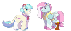 Size: 1280x569 | Tagged: safe, artist:itstechtock, coco pommel, kerfuffle, earth pony, pony, g4, my little pony: rainbow roadtrip, amputee, clothes, dress, duo, duo female, female, prosthetic leg, prosthetic limb, prosthetics, simple background, transparent background