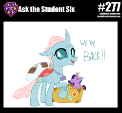 Size: 800x739 | Tagged: safe, artist:sintakhra, ocellus, twilight sparkle, alicorn, changedling, changeling, pony, tumblr:studentsix, g4, body pillow, book, cute, diaocelles, female, lanyard, plushie, post-it, solo, suitcase, toy, twilight sparkle (alicorn)