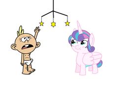 Size: 1024x720 | Tagged: safe, artist:theawesomeguy98201, princess flurry heart, alicorn, pony, g4, baby alicorn, baby flurry heart, crossover, cute, feet, lily loud, reaching, simple background, stars, the loud house, white background, wings