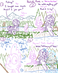 Size: 1280x1611 | Tagged: safe, artist:adorkabletwilightandfriends, spike, starlight glimmer, dragon, fish, pony, unicorn, comic:adorkable twilight and friends, g4, adorkable, adorkable friends, butt, cabin, comic, cute, dork, fishing, fishing rod, forest, friendship, glowing, glowing horn, happy, horn, lake, laughing, levitation, magic, magic aura, plot, scenery, sitting, smiling, telekinesis